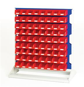 Bott Louvre 1125mm high Static Rack with 72 Red Plastic Bins Bott Static Verso Louvre Container Racks | Freestanding Panel Racks | Small Parts Storage 16917321 